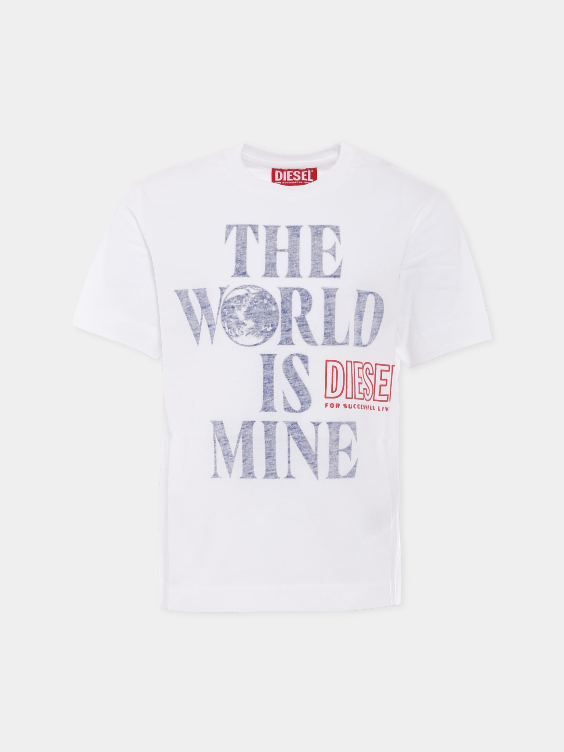 T-shirt bianco per bambino con logo e scritta,Diesel,J01998 0CATM K100