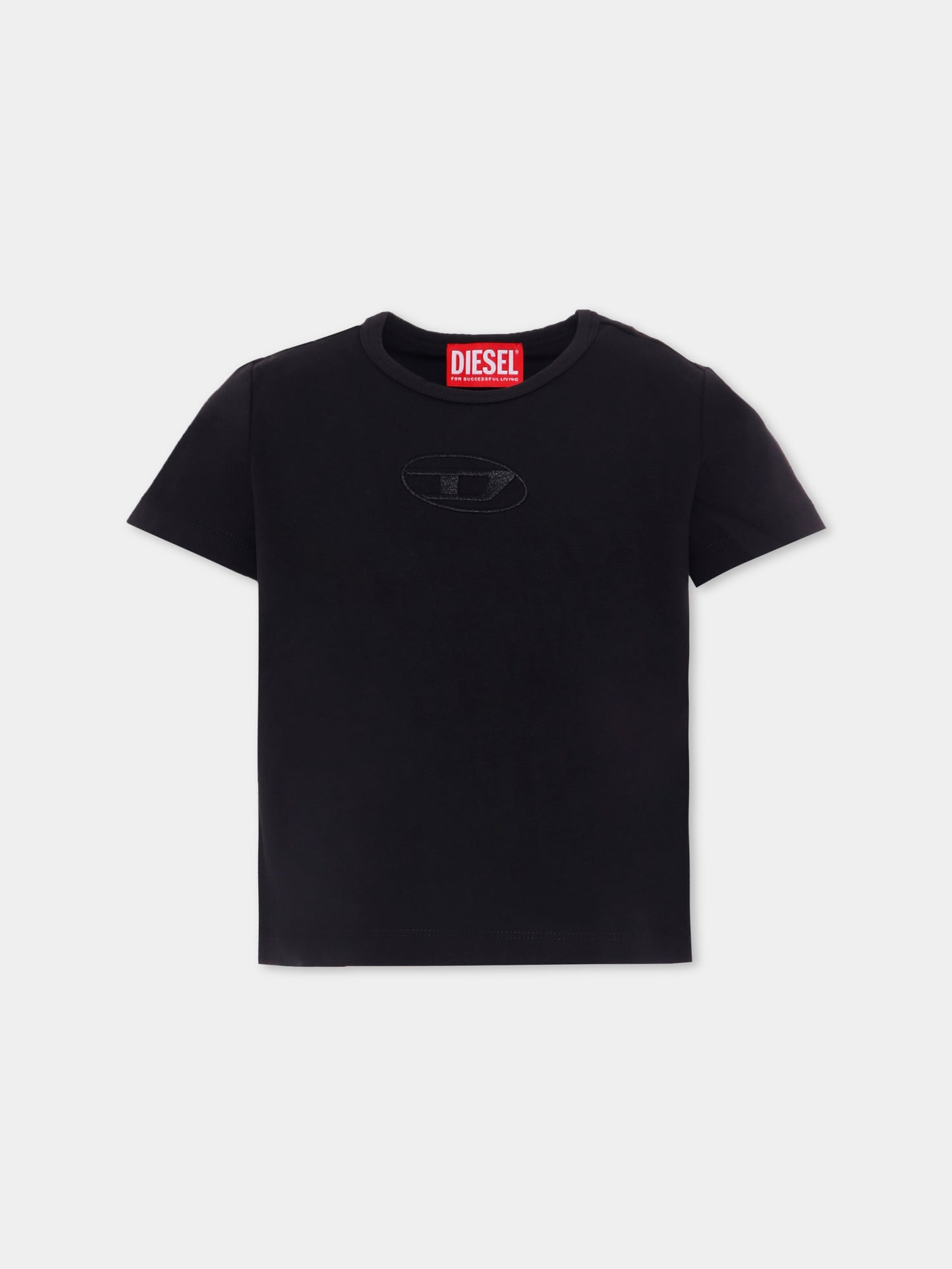 T-shirt nera per bambina con logo,Diesel,J02036 0AFAA K900