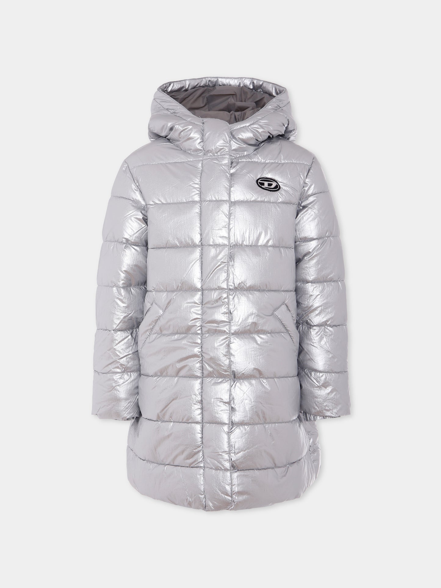 Piumino argento per bambina con logo,Diesel,J02086 KXBM9 K83I