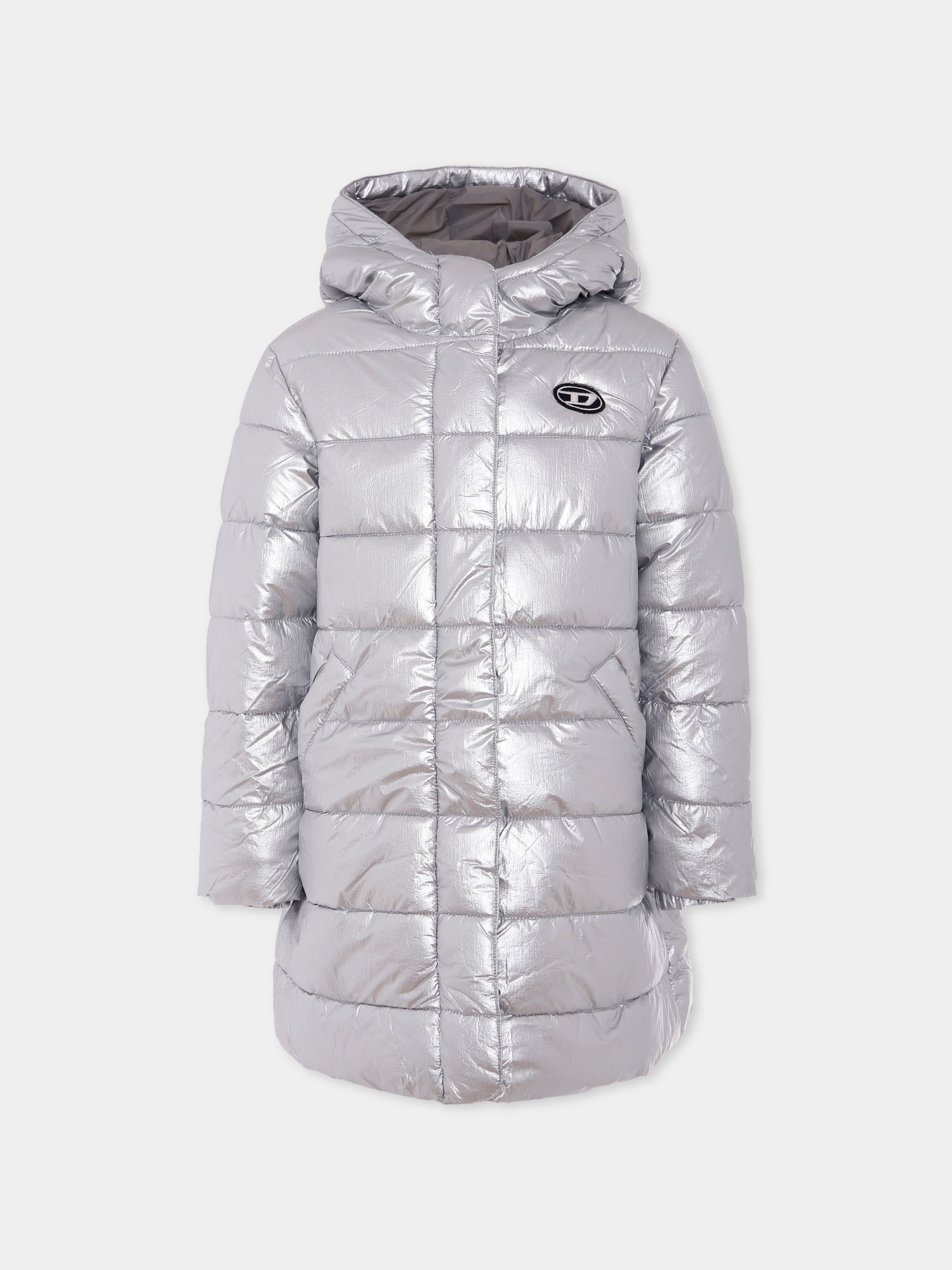 Piumino argento per bambina con logo,Diesel,J02086 KXBM9 K83I