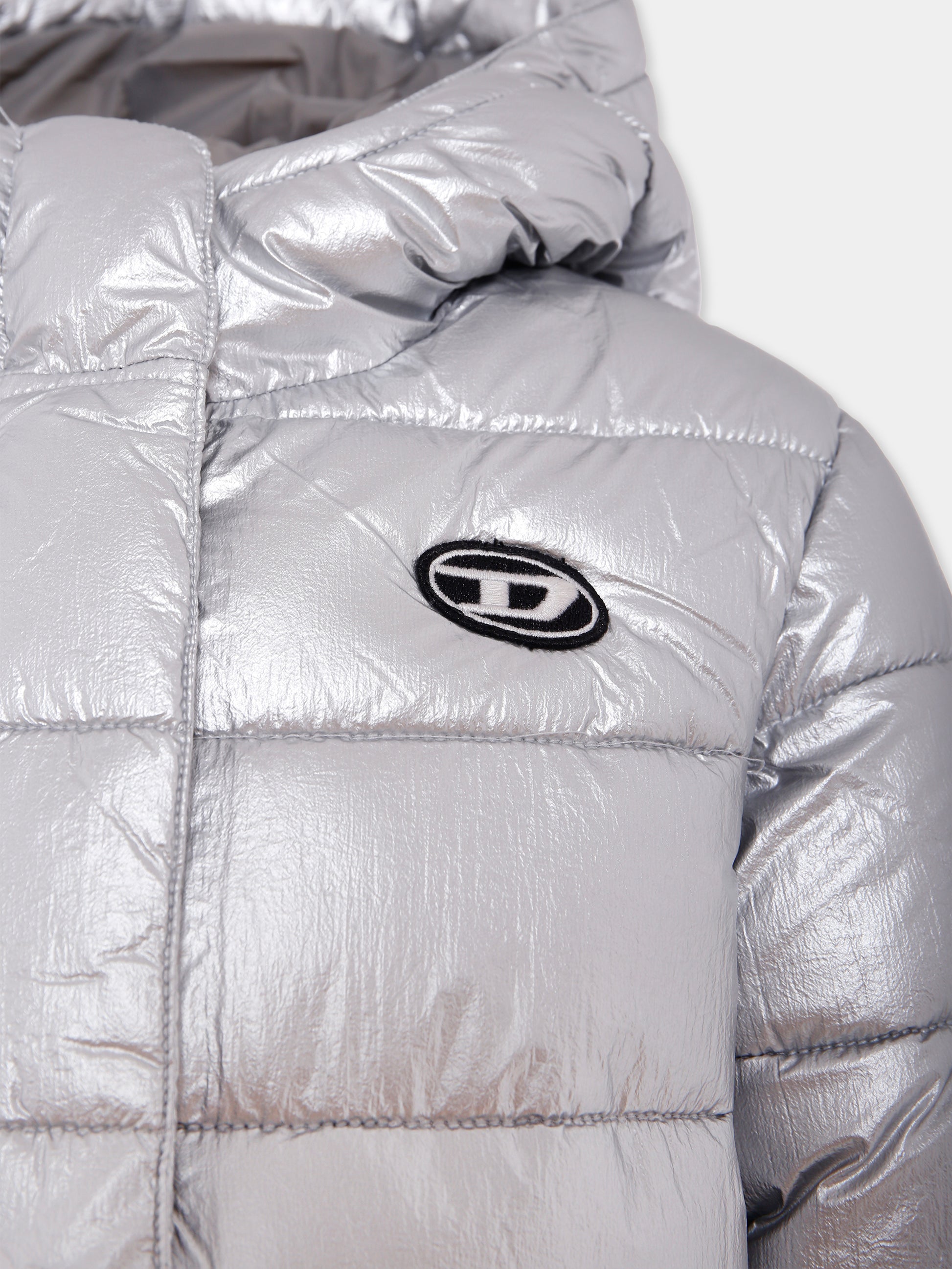 Piumino argento per bambina con logo,Diesel,J02086 KXBM9 K83I