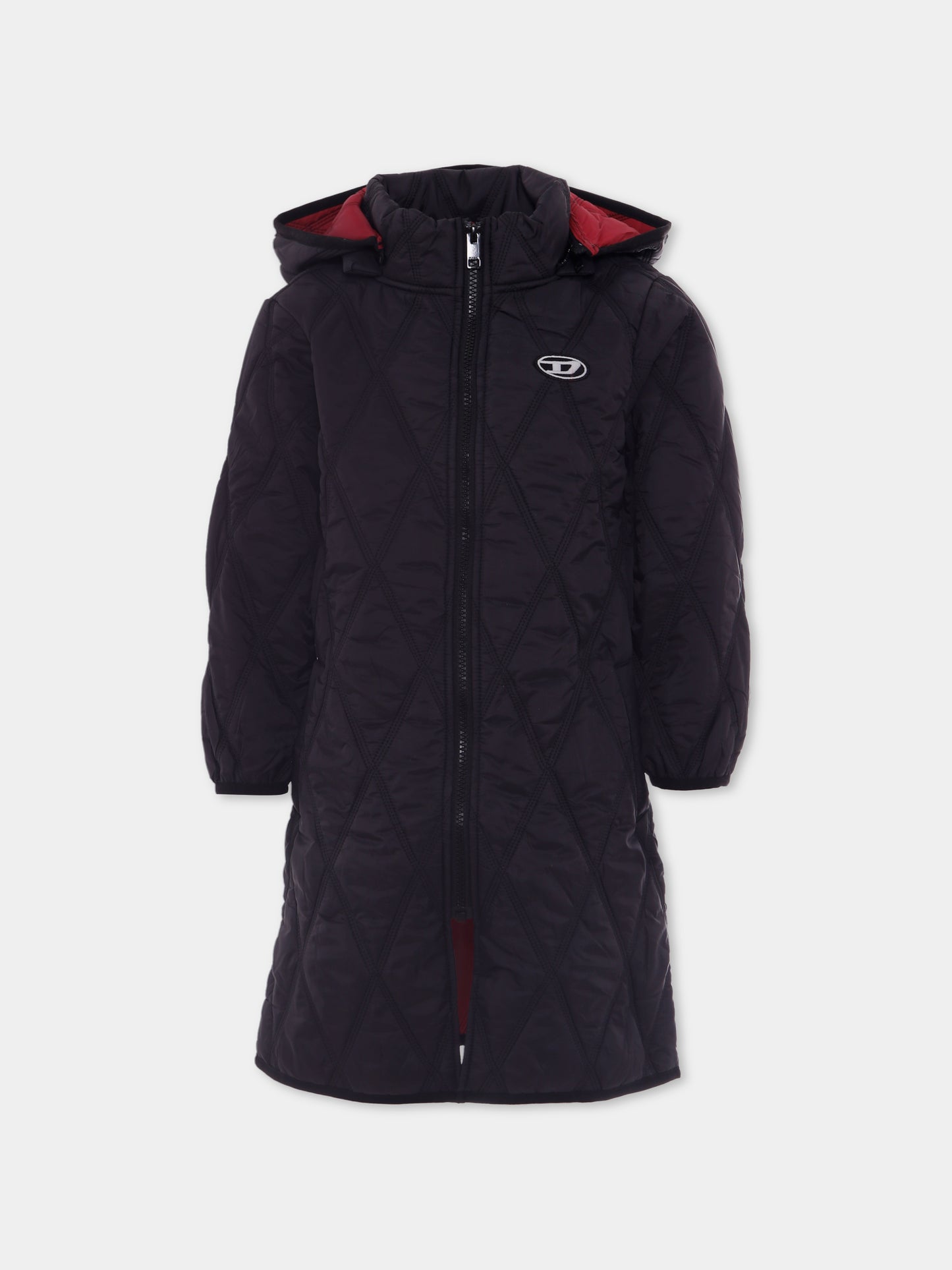Piumino nero per bambina con logo,Diesel,J02087 KXBM0 K900