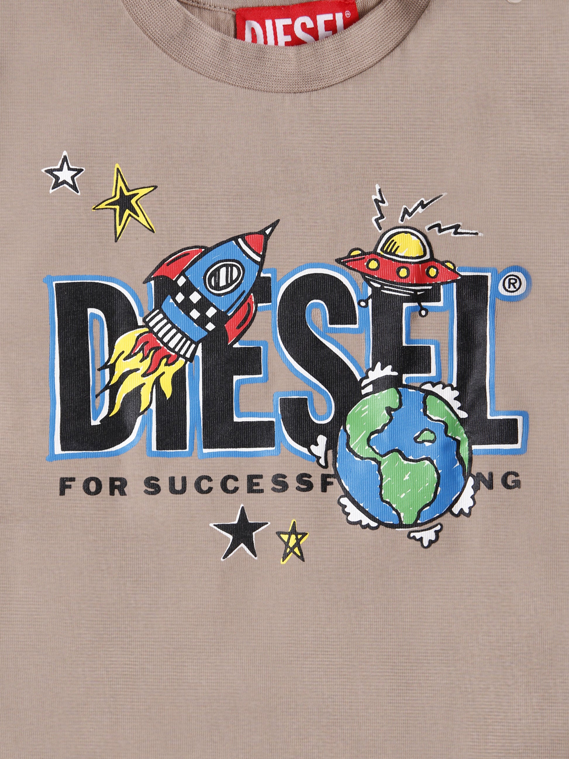 T-shirt beige per neonato con stampa spazio e logo,Diesel,K00575 KYAYS K758