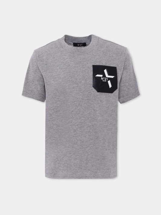 T-shirt grigia per bambino con logo,N°21 Kids,N21945 N0379 0N923