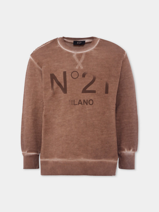 Felpa marrone per bambino con logo,N°21 Kids,N21970 N0373 0N717