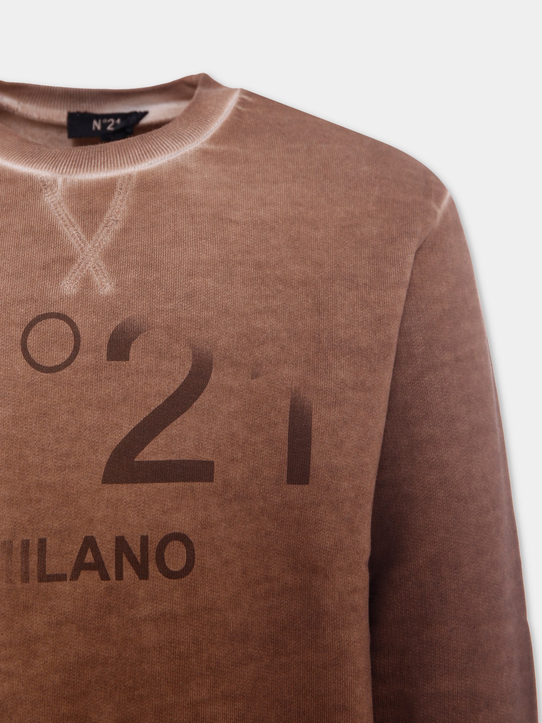 Felpa marrone per bambino con logo,N°21 Kids,N21970 N0373 0N717