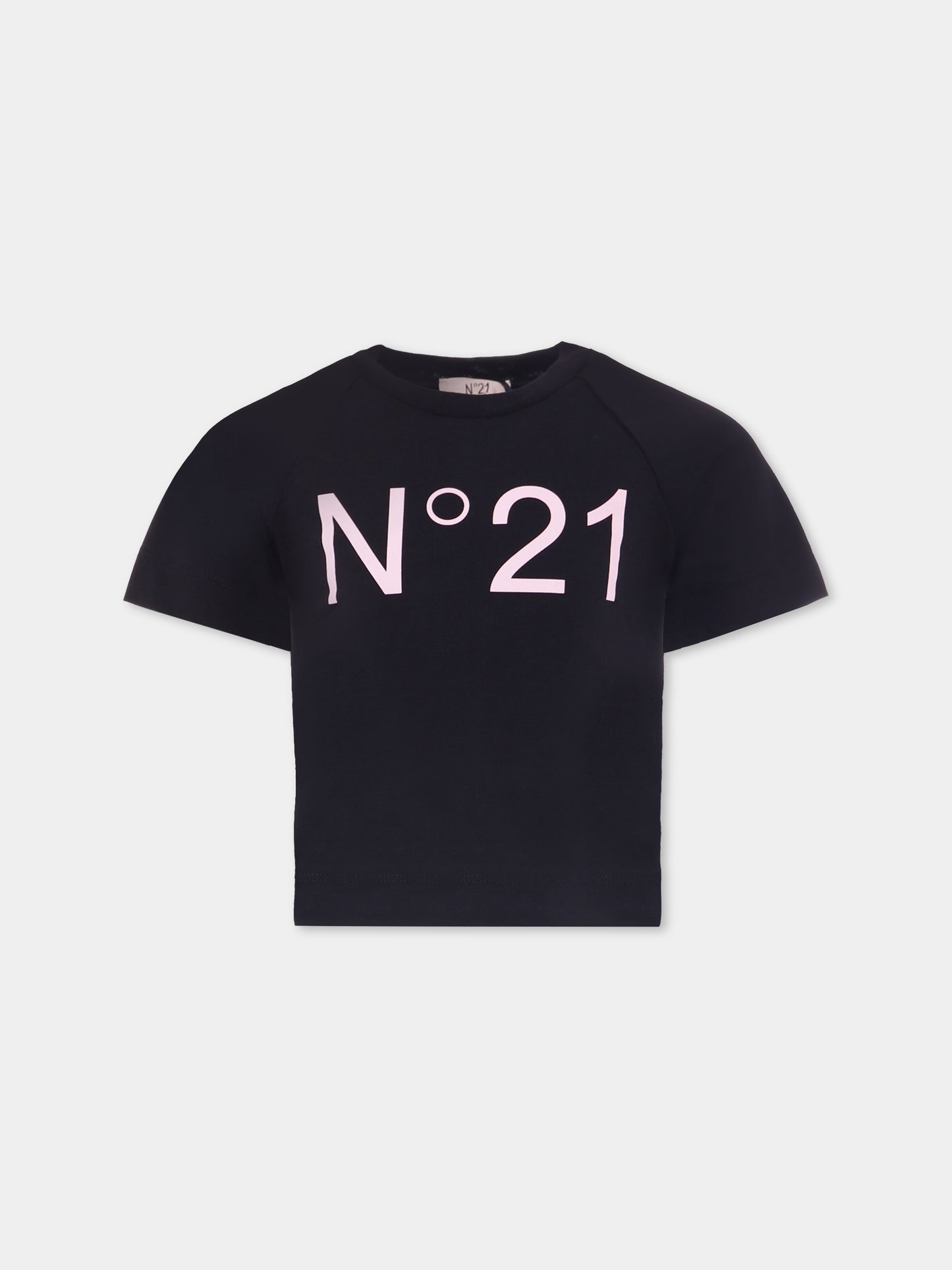 T-shirt crop nera per bambina con logo,N°21 Kids,N21978 N0153 0N900