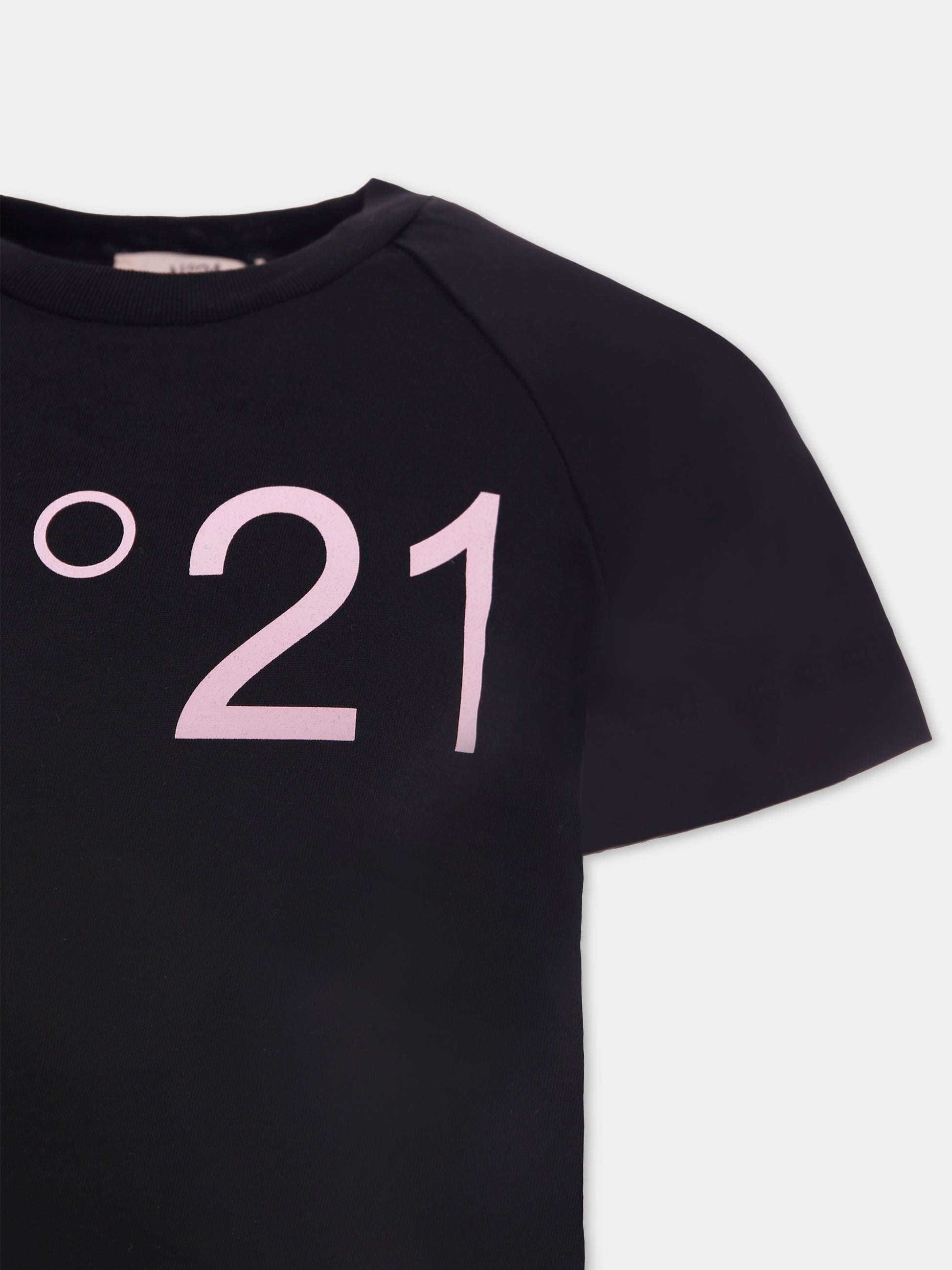 T-shirt crop nera per bambina con logo,N°21 Kids,N21978 N0153 0N900