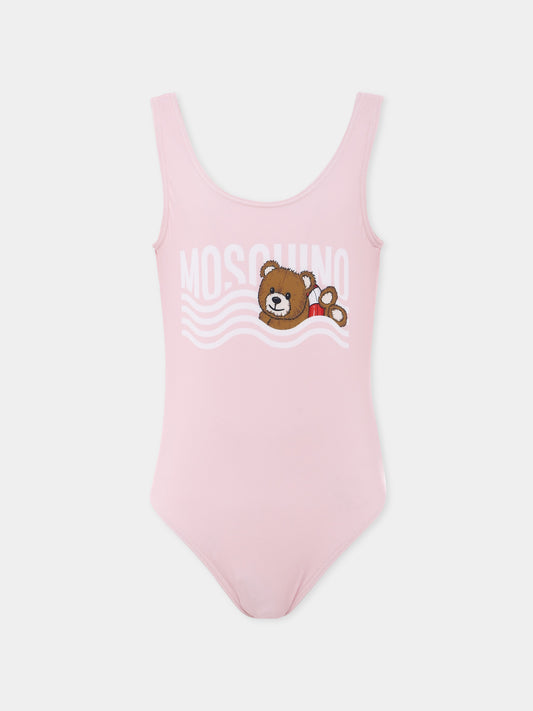Costume intero rosa per bambina con Teddy Bear,Moschino Kids,H0L00B LKA00 50209