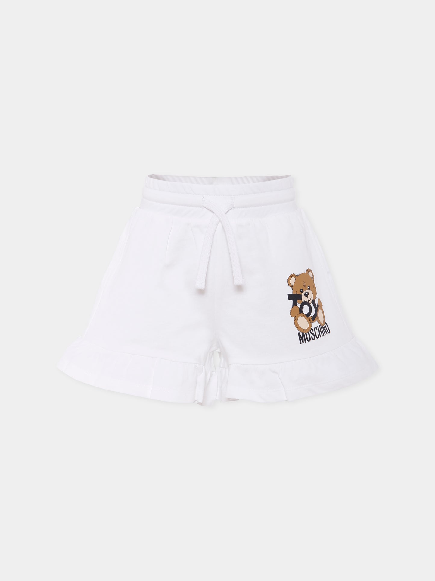 Shorts bianchi per bambina con Teddy Bear,Moschino Kids,HAQ014 LCA19 10101