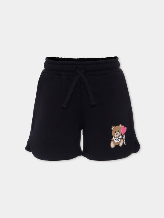 Shorts neri per bambina con Teddy Bear,Moschino Kids,HDQ01M LCA52 60100