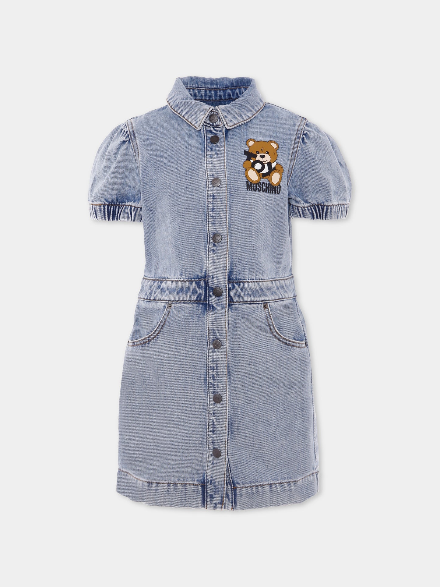 Vestito denim per bambina con Teddy Bear,Moschino Kids,HDV0FX L0E08 40186