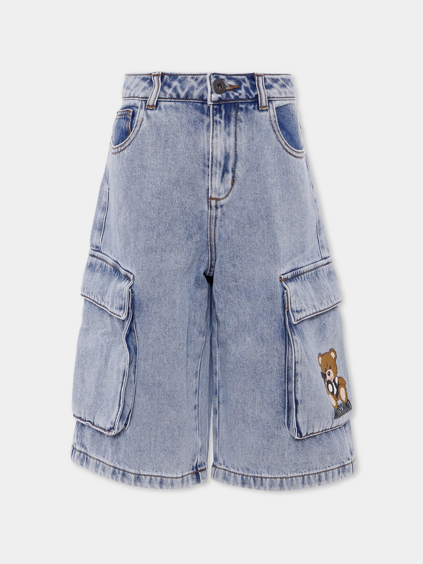 Shorts denim per bambino con Teddy Bear,Moschino Kids,HUQ023 L0E08 40186