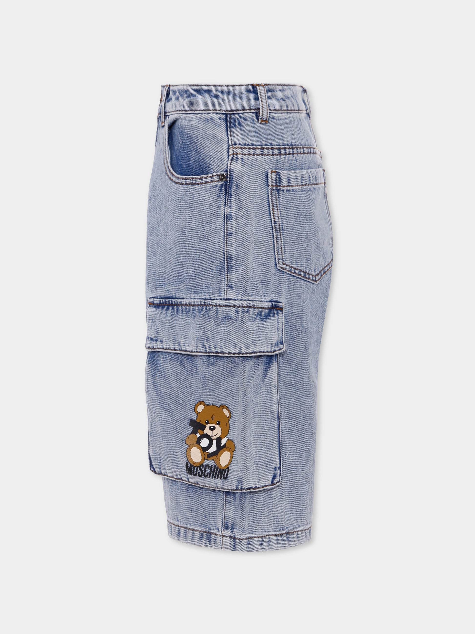 Shorts denim per bambino con Teddy Bear,Moschino Kids,HUQ023 L0E08 40186