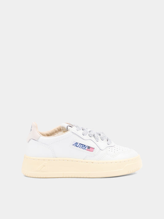 Sneakers bianche per bambini con lacci argento,Autry,KULK WF01