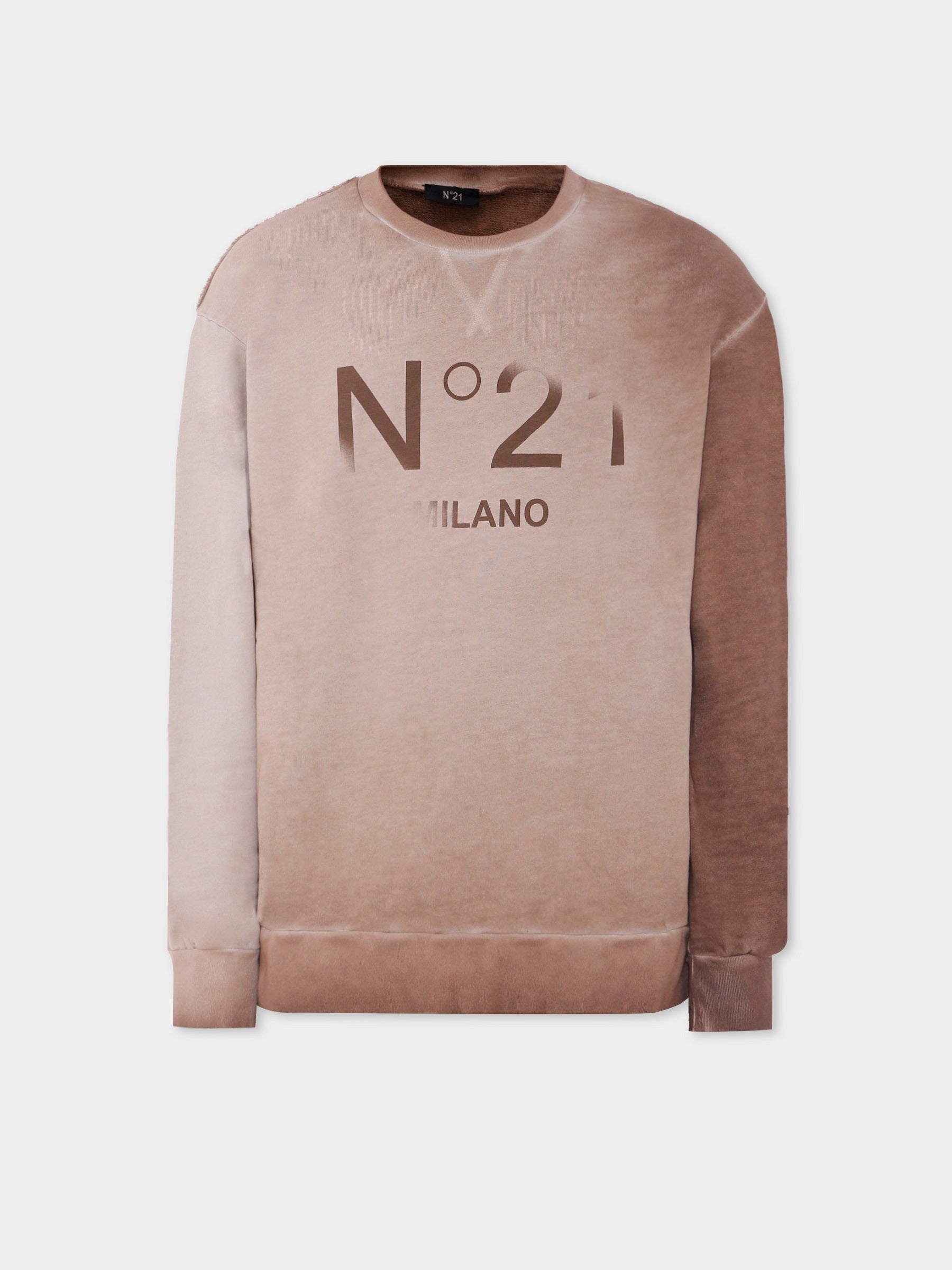 Felpa marrone per bambini con logo,N°21 Kids,N21970 N0373 0N717