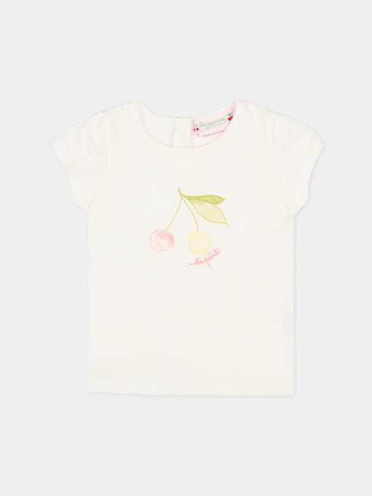 T-shirt avorio per neonata con ciliegie,Bonpoint,S06XTSK00001 102