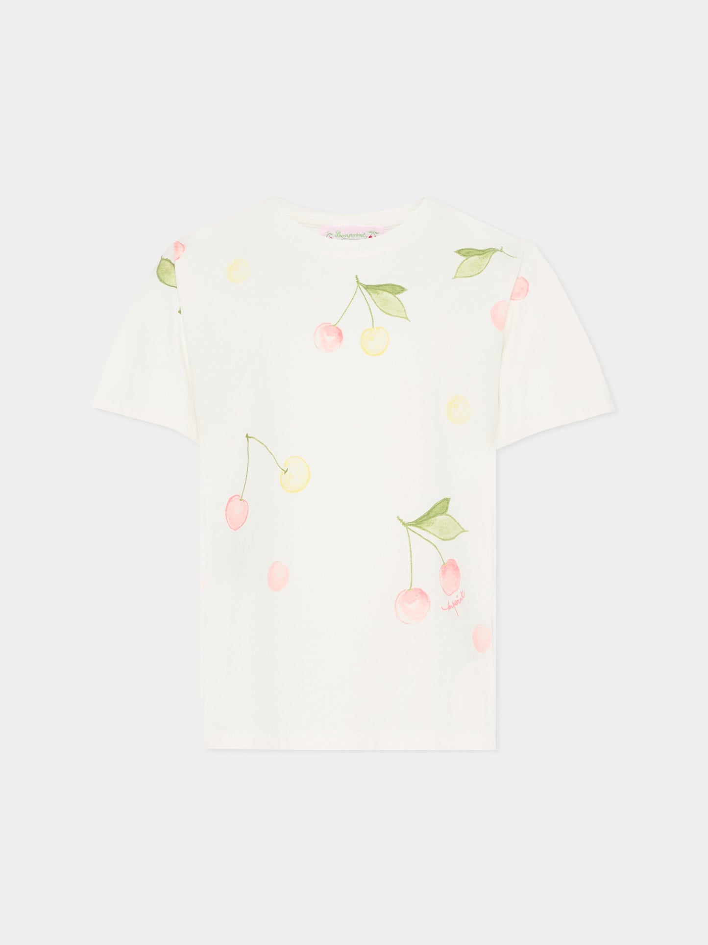 T-shirt avorio per bambina con ciliegie,Bonpoint,S06GTSK00001 102