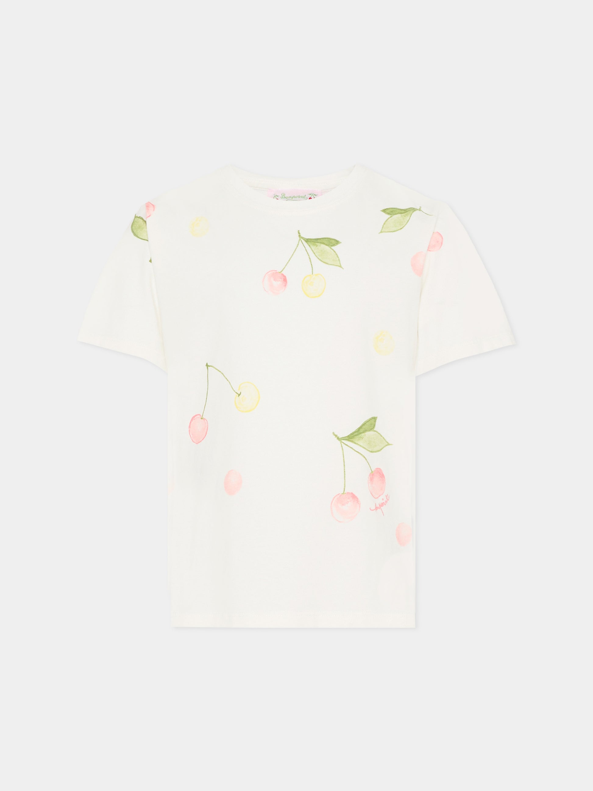 T-shirt avorio per bambina con ciliegie,Bonpoint,S06GTSK00001 102