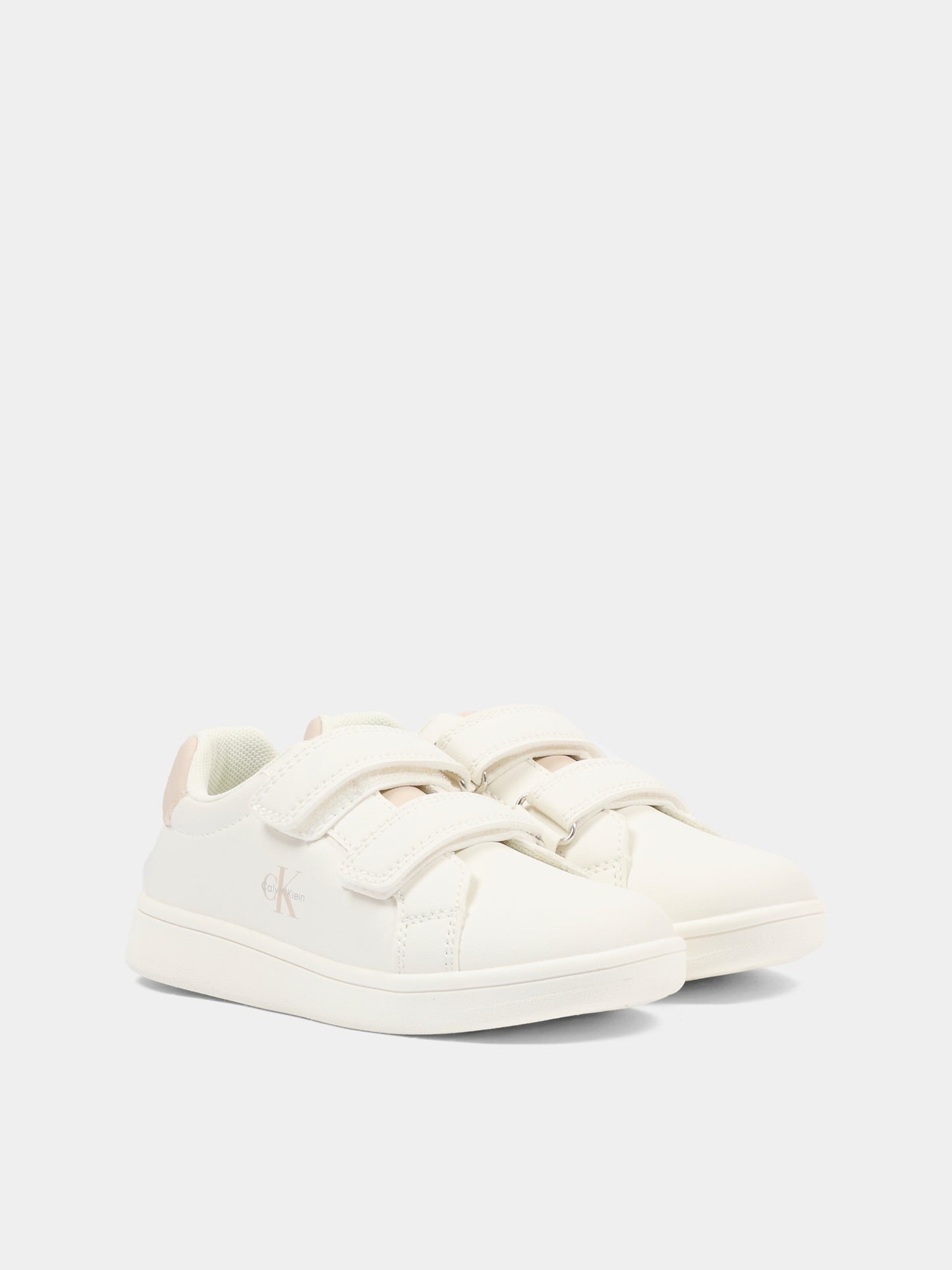 Sneakers bianche per neonata e bambina con logo beige,Calvin Klein Kids,V1X9 83276 1355A472