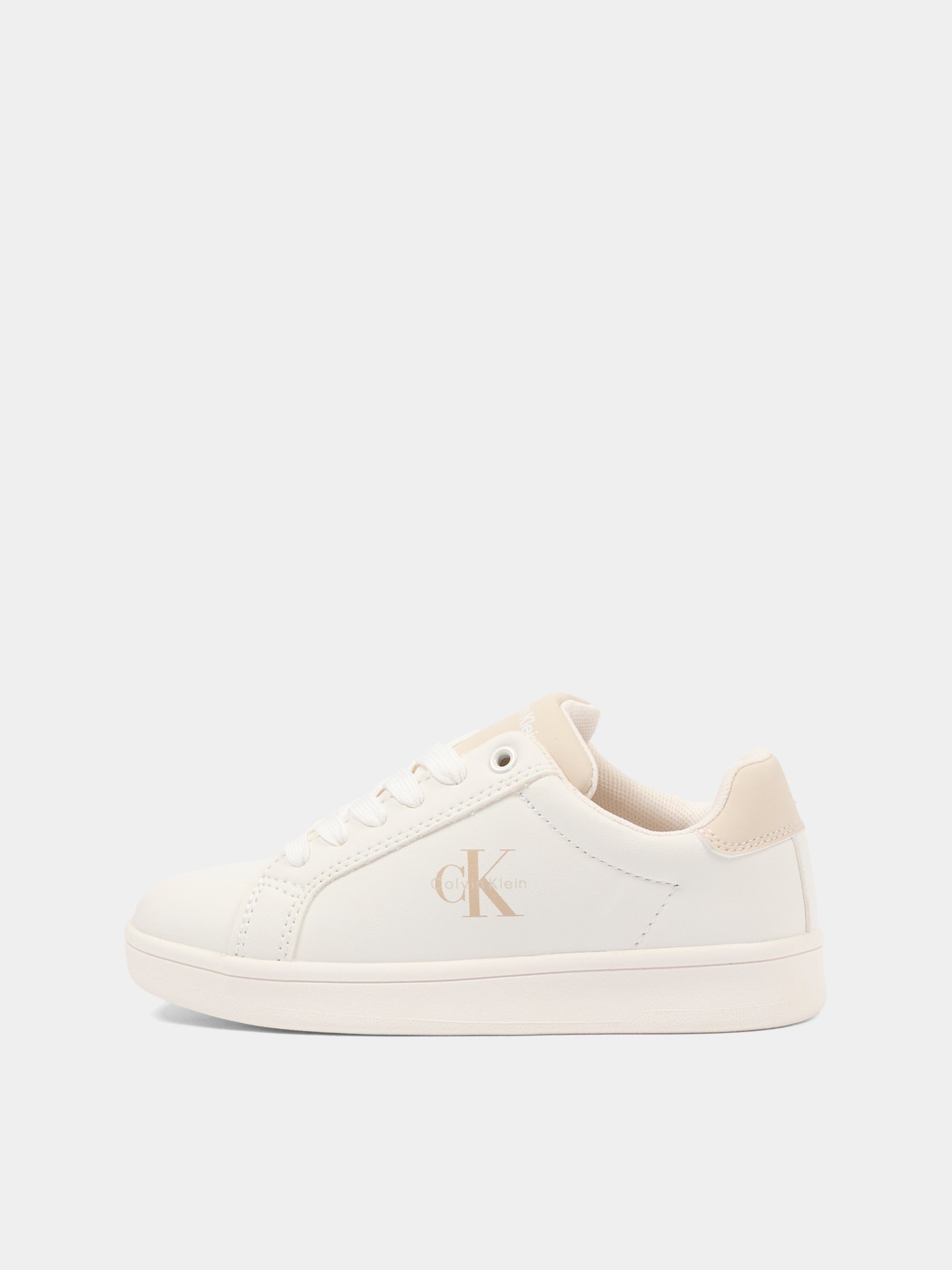 Sneakers bianche per bambina con logo beige,Calvin Klein Kids,V3X9 83285 1355A472