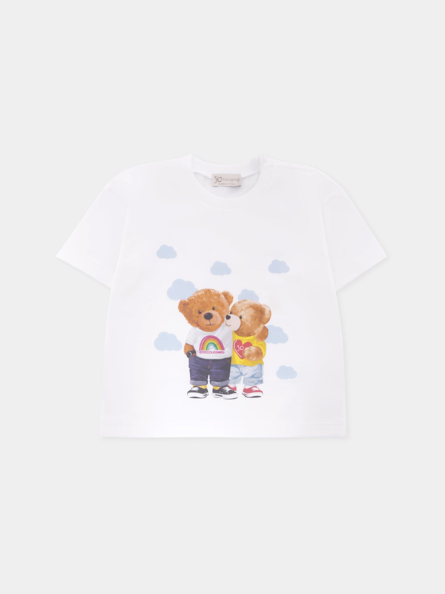 T-shirt bianca per neonati con nuvole e orsi,J.o. Milano X Coccolebimbi,676A2 - B