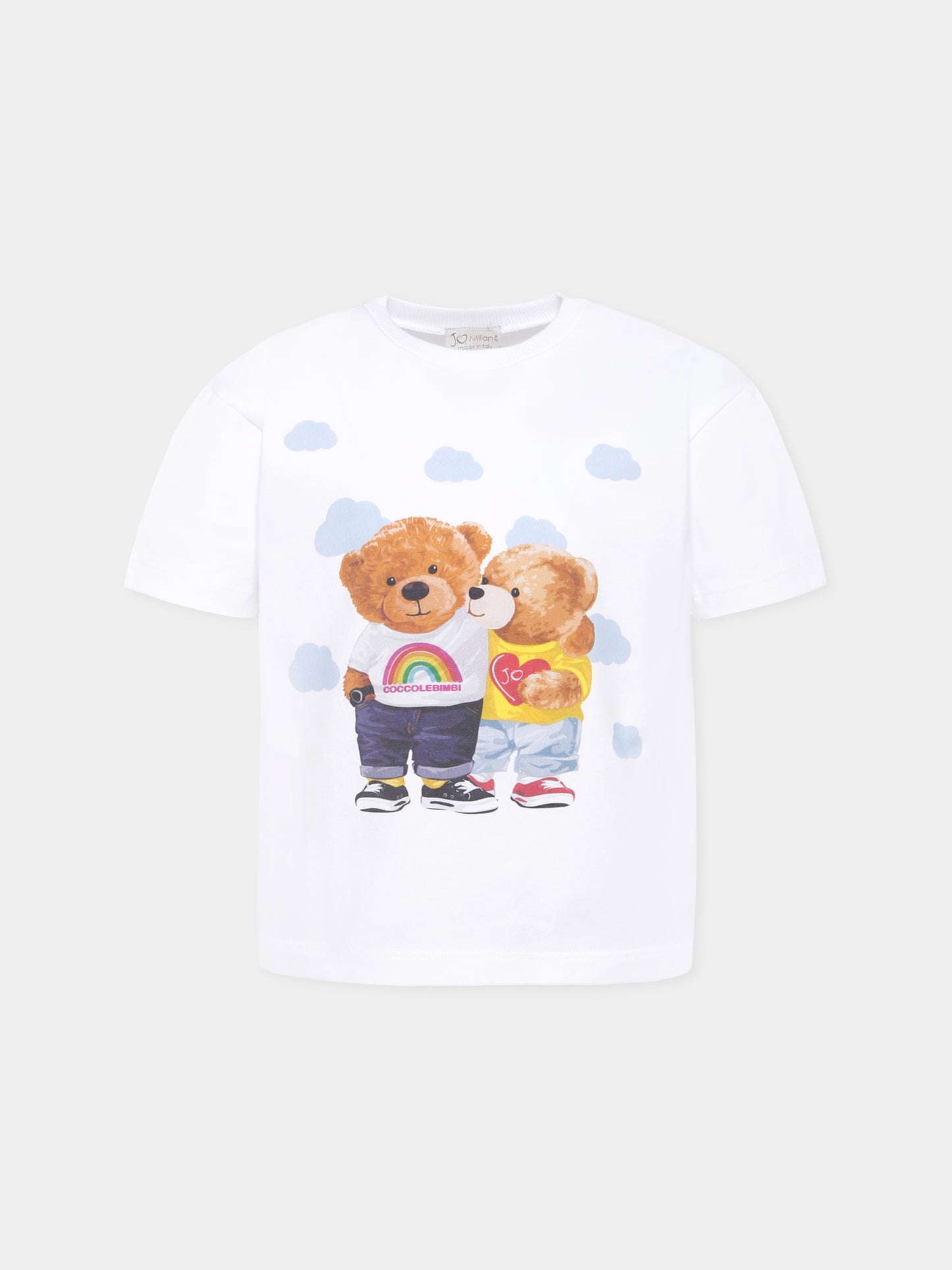 T-shirt bianca per bambini con nuvole e orsi,J.o. Milano X Coccolebimbi,676A2