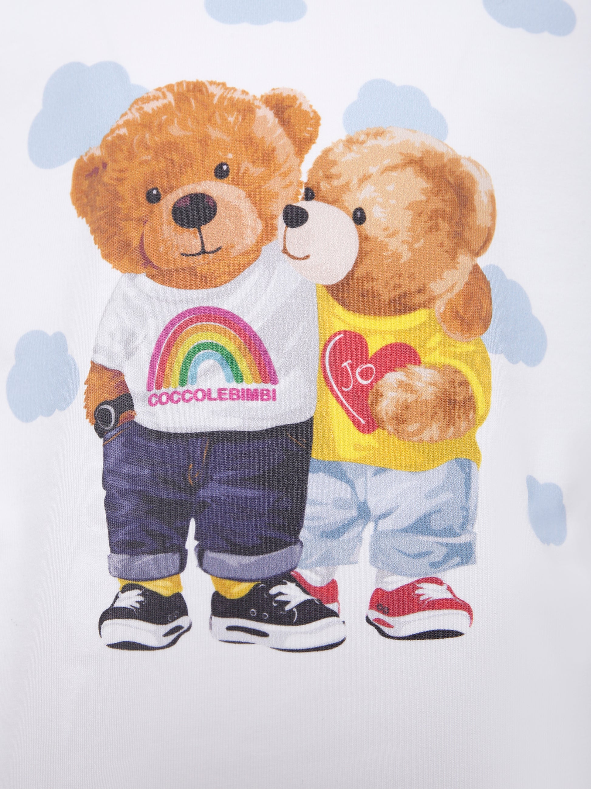 T-shirt bianca per bambini con nuvole e orsi,J.o. Milano X Coccolebimbi,676A2
