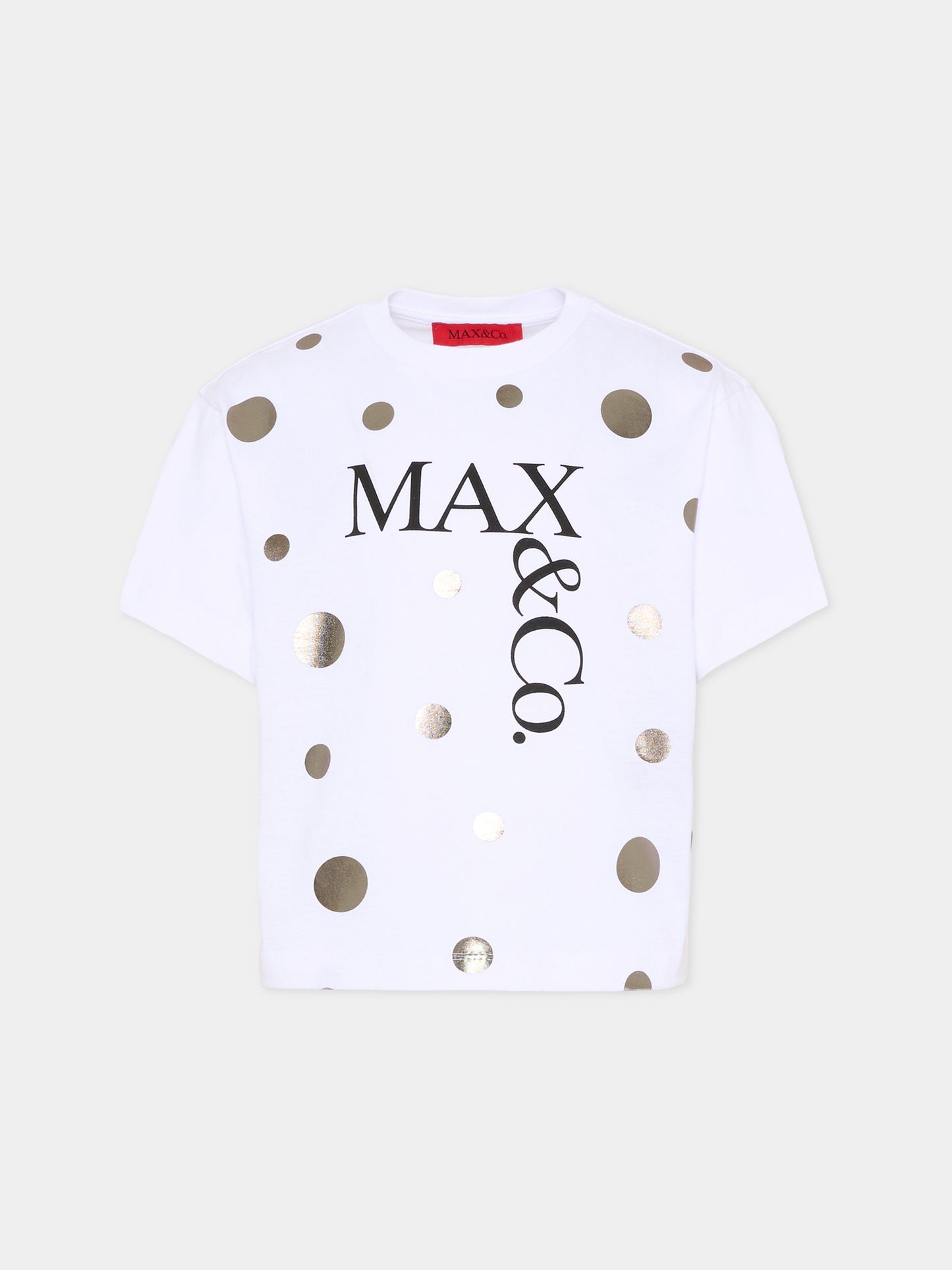 T-shirt bianca per bambina con pois,Max&co,MX0289 MX057 MX100