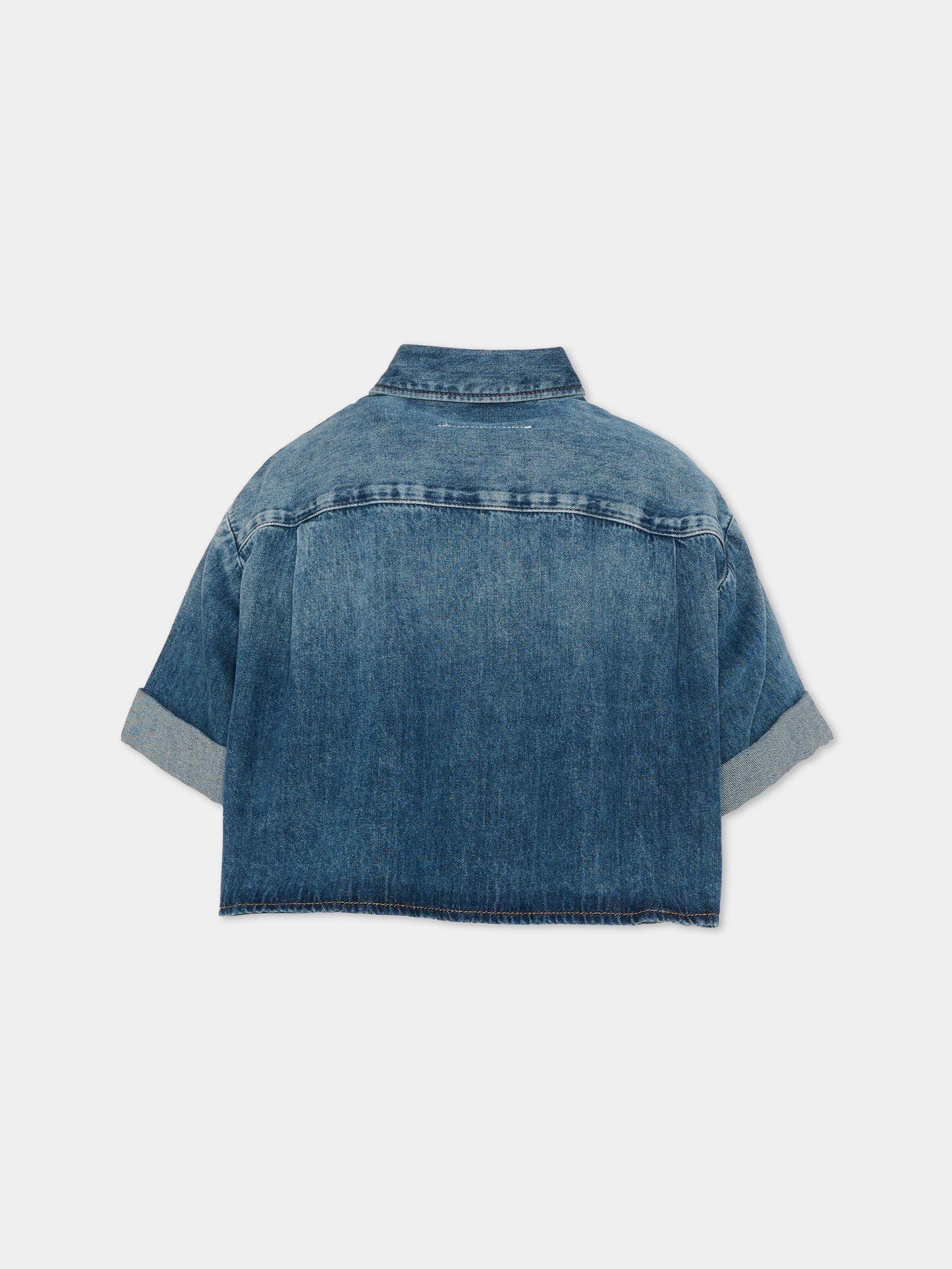 Camicia denim per bambina con logo numerico,Mm6 Maison Margiela,M60763 MM07A M601