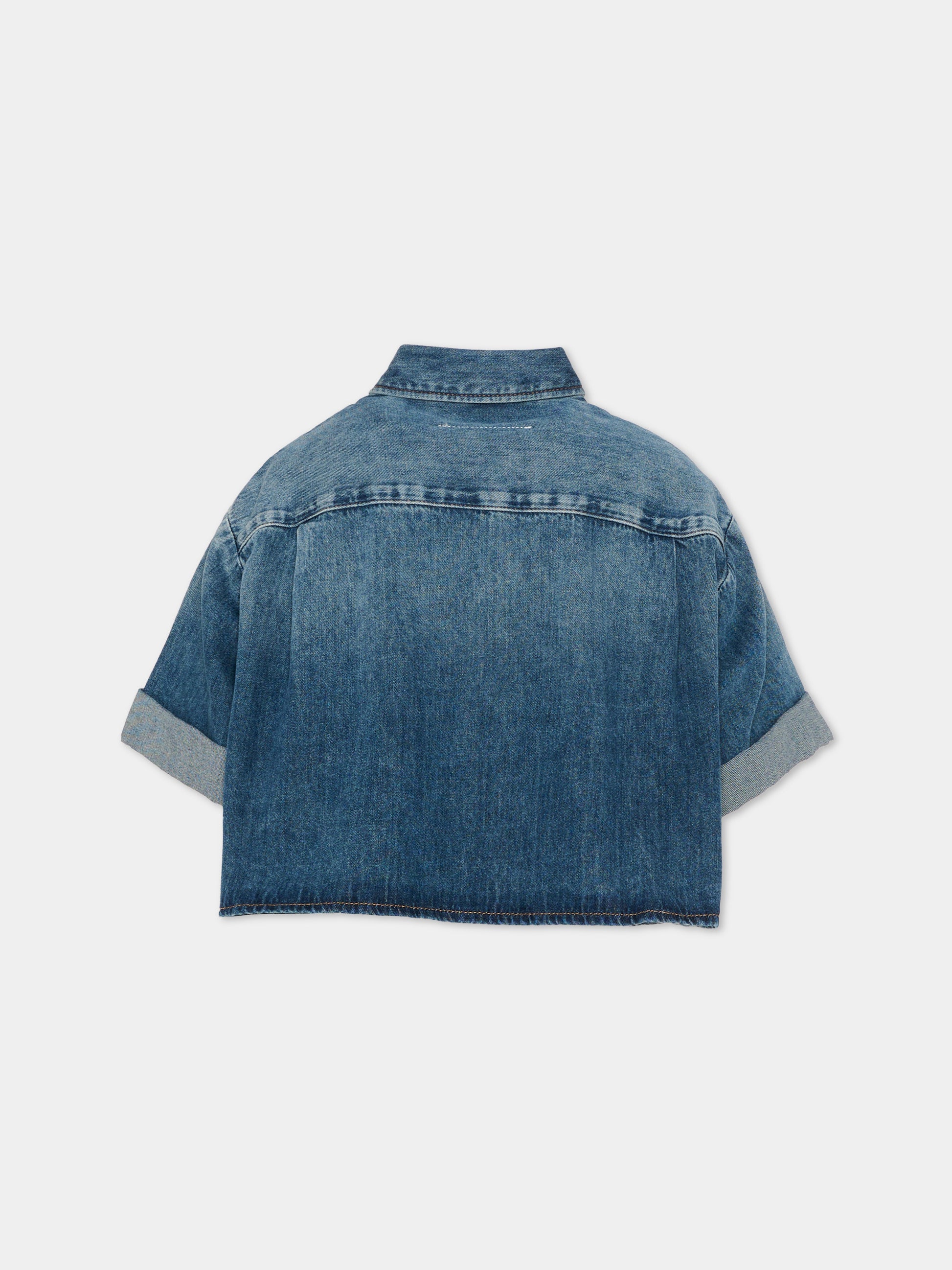 Camicia denim per bambina con logo numerico,Mm6 Maison Margiela,M60763 MM07A M601