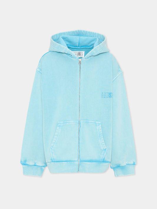 Felpa azzurra per bambino con logo numerico,Mm6 Maison Margiela,M60978 MM07L M6809