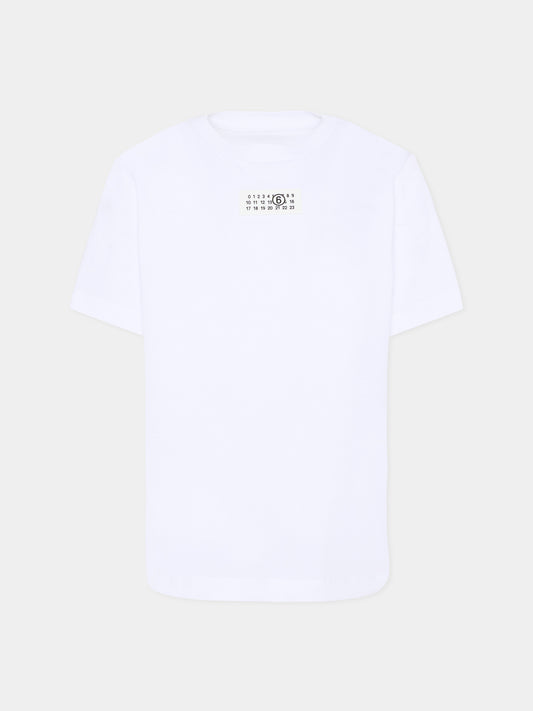 T-shirt bianca per bambini con patch,Mm6 Maison Margiela,M61022 MM04I M6100