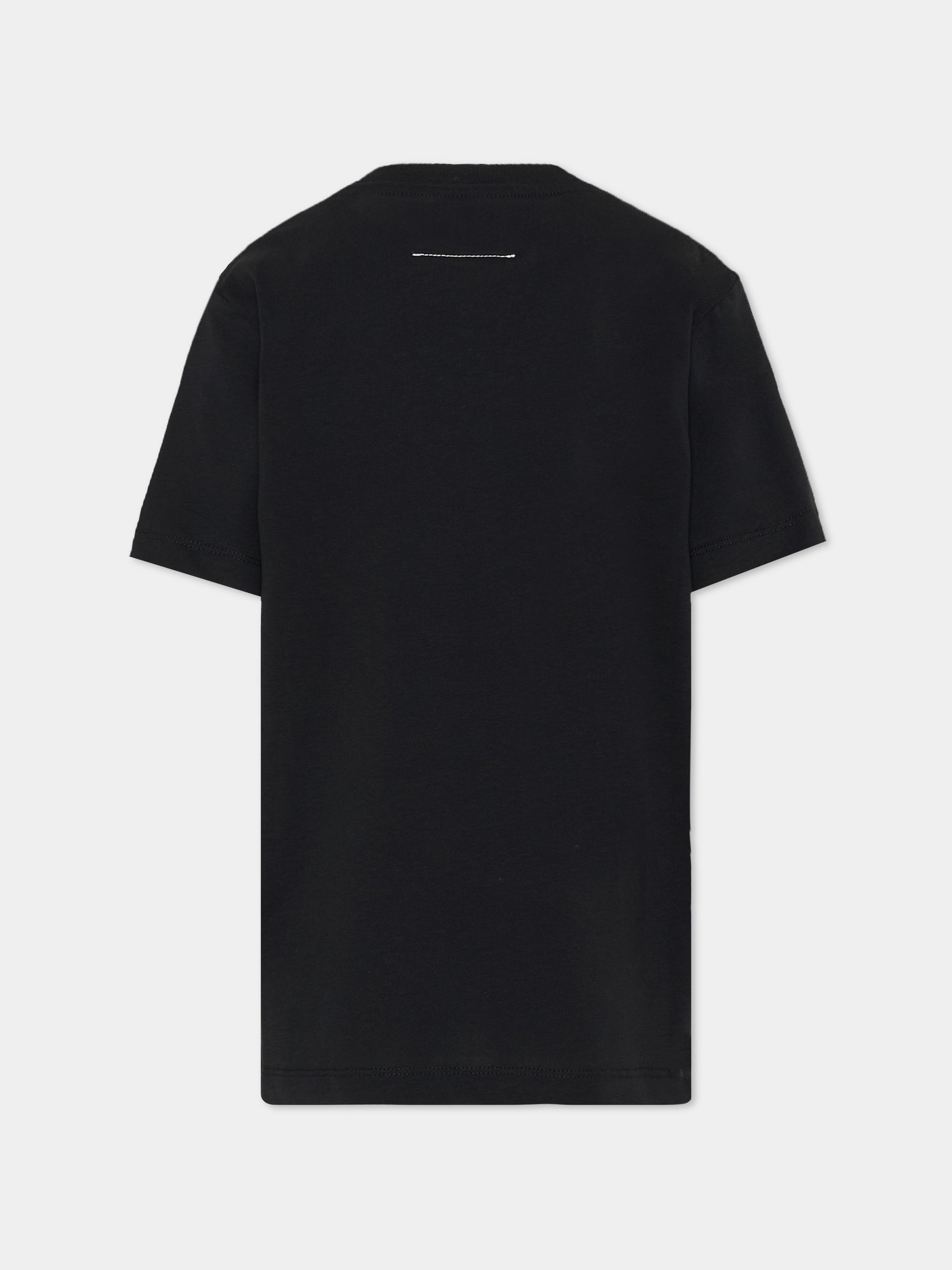 T-shirt nera per bambini con patch,Mm6 Maison Margiela,M61022 MM04I M6900