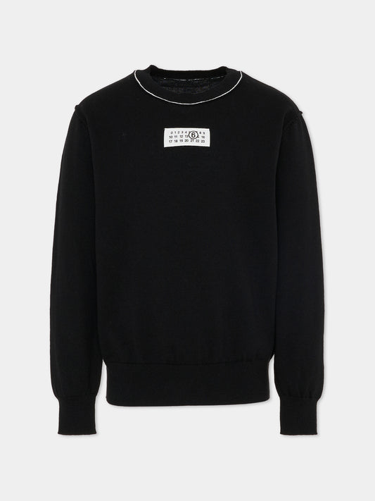 Maglione nero per bambini con logo,Mm6 Maison Margiela,M61025 MM07V M6900