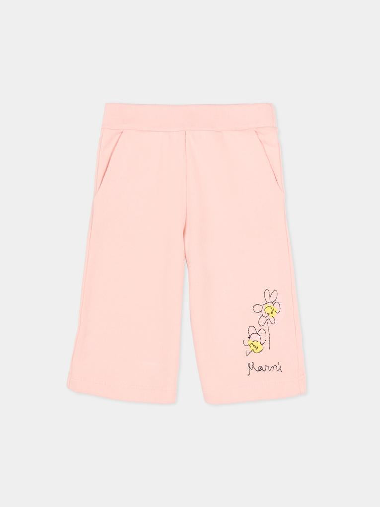 Pantaloni rosa per neonata con fiori,Marni Kids,M01651 M00SH 0M351