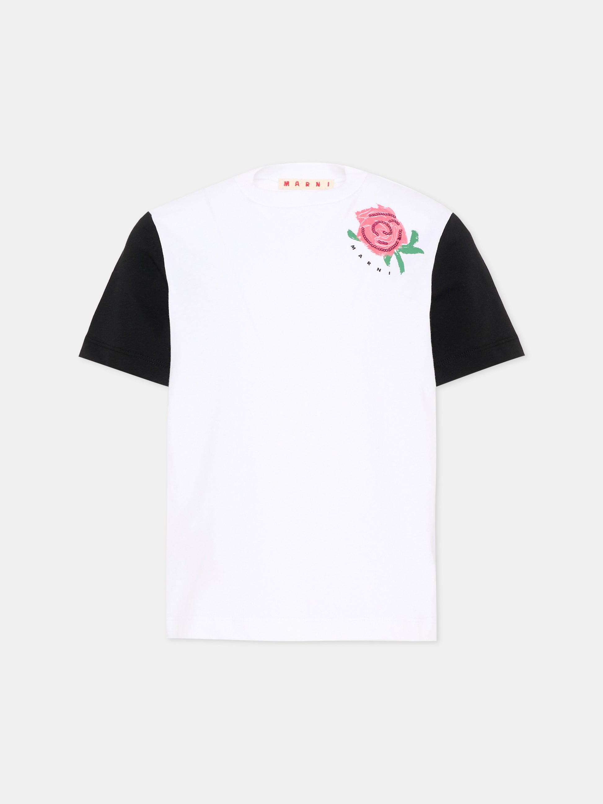 T-Shirt bianca per bambina con rosa,Marni Kids,M01699 M00HZ 0M100