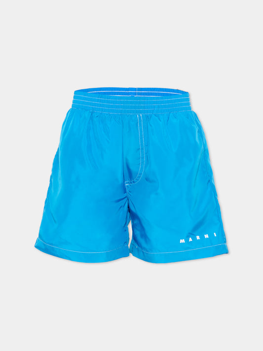 Boxer mare azzurro per bambino con logo,Marni Kids,M01718 M00SD 0M859