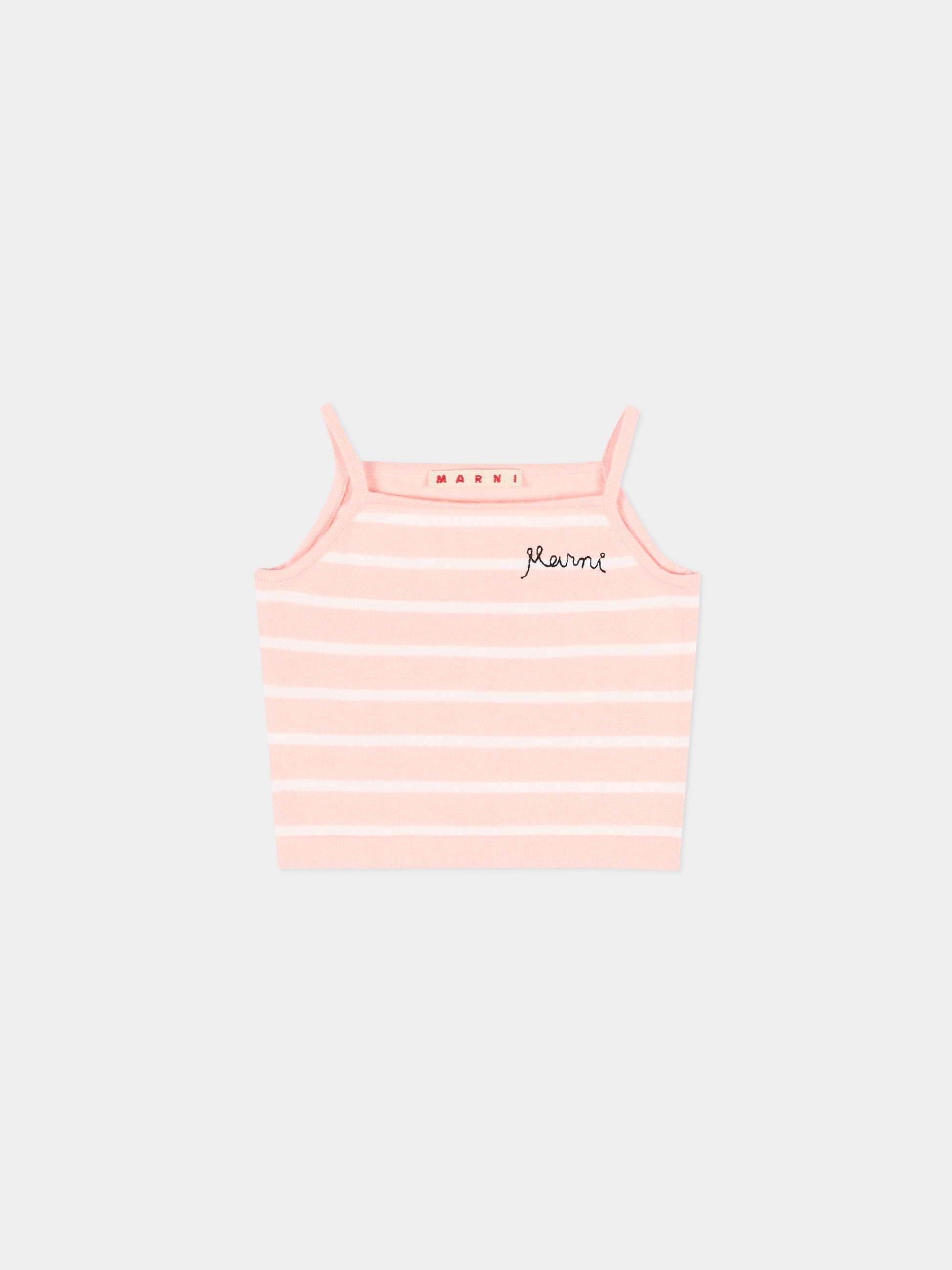 Top rosa per neonata a righe con logo,Marni Kids,M01721 M00X6 0M351