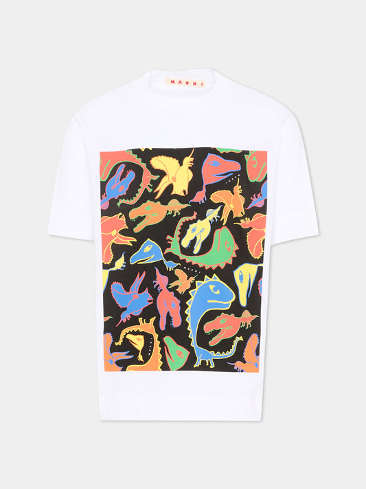 T-Shirt bianca per bambini con dinosauri,Marni Kids,M01804 M00RF 0M100