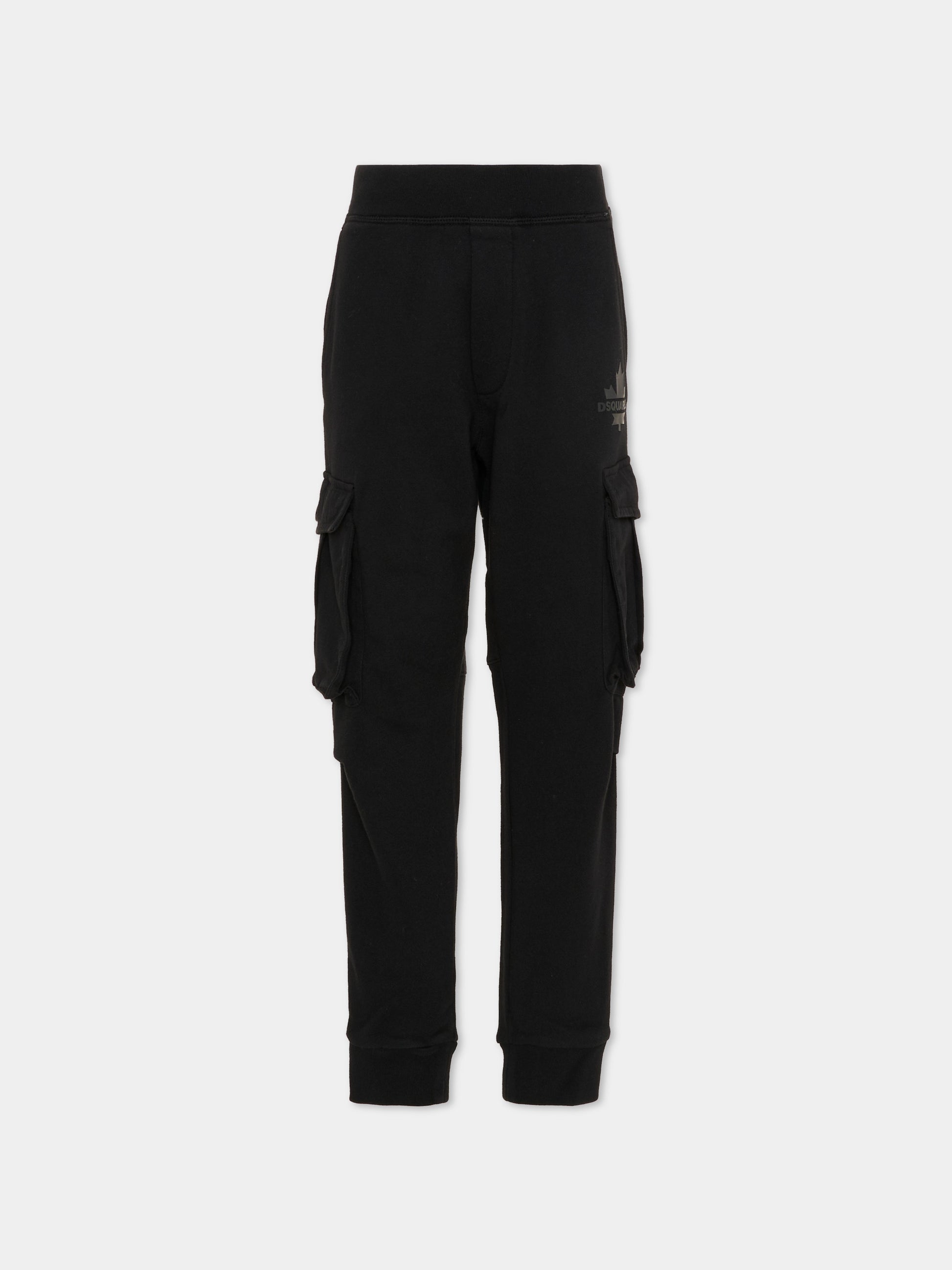 Pantaloni neri per bambino con foglia d'acero,Dsquared2,DQ2721 D0AC6 DQ900