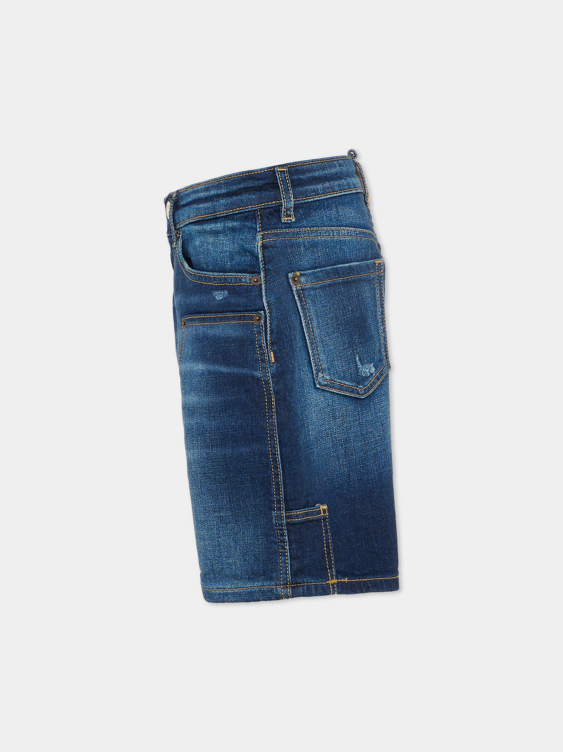 Shorts denim per bambino con logo e finti strappi,Dsquared2,DQ3212 D0AFS DQ01