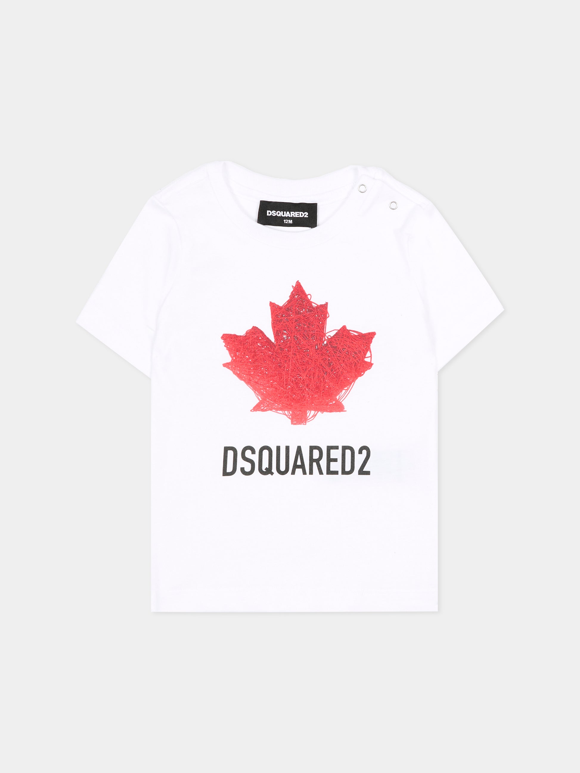 T-shirt bianca per neonato con logo e foglia d'acero,Dsquared2,DQ3278 D00XM DQ100