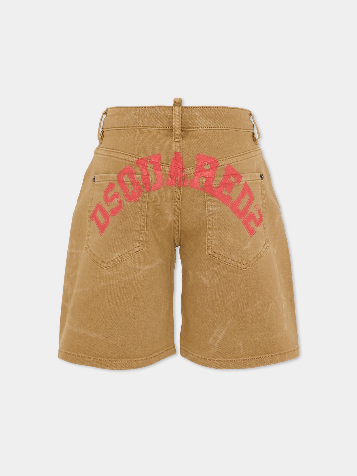 Shorts beige per bambino con logo,Dsquared2,DQ3291 D0AFQ DQ730