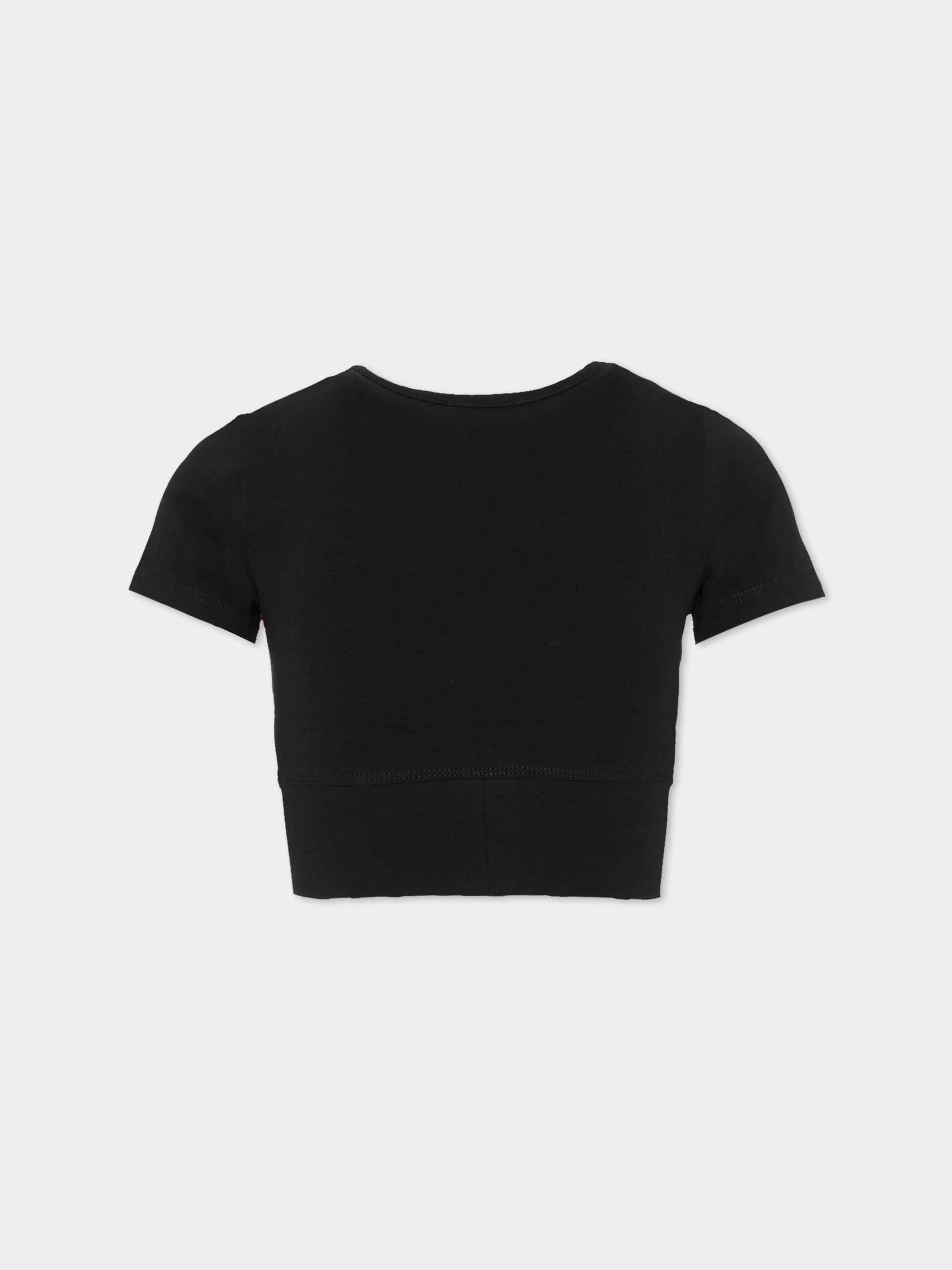 T-shirt crop nera per bambina con logo,Diesel,J02581 KYA0L K900