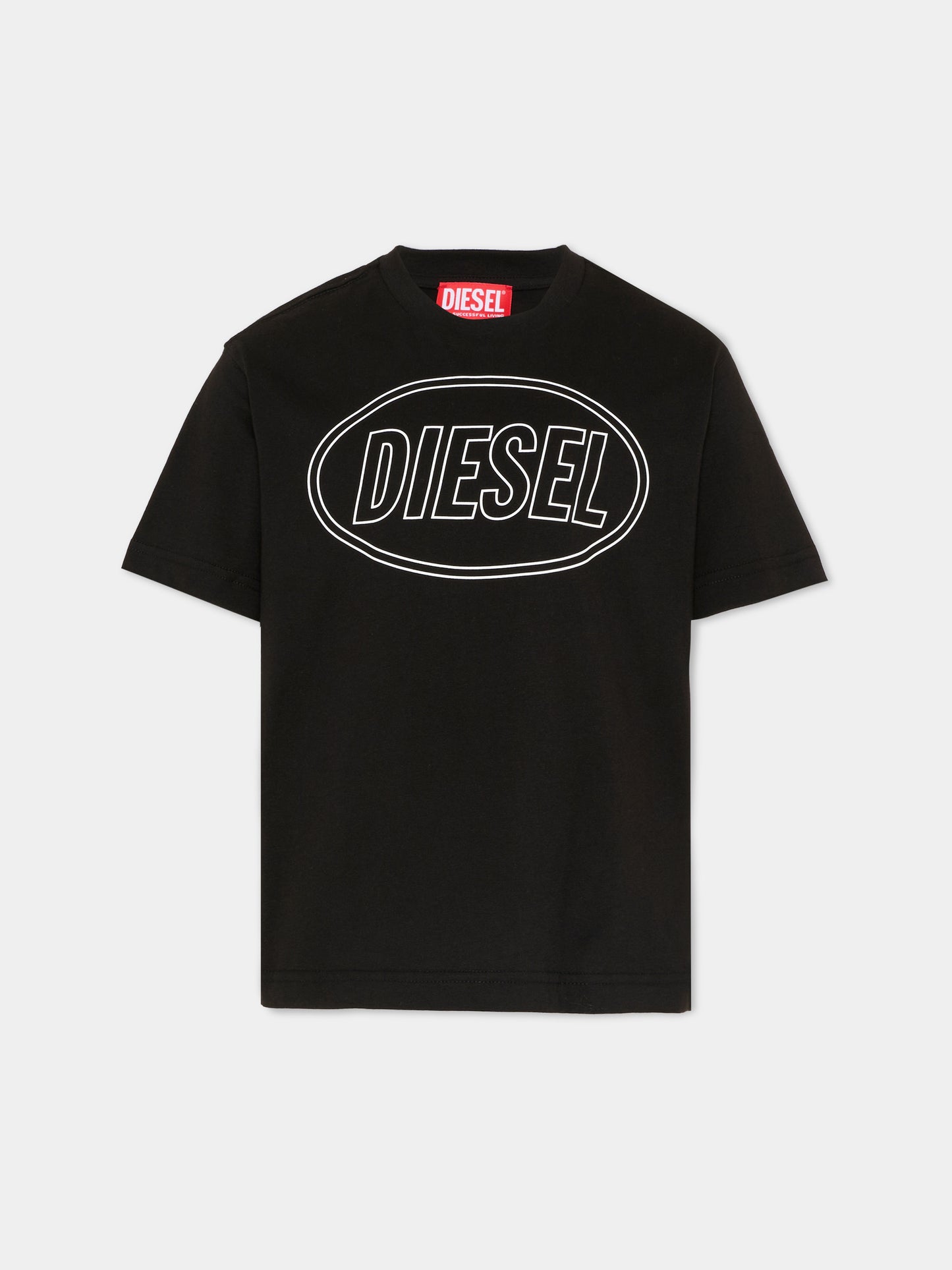T-shirt nera per bambini con logo,Diesel,J02582 0GRAI K900