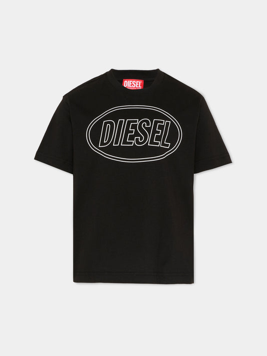 T-shirt nera per bambini con logo,Diesel,J02582 0GRAI K900