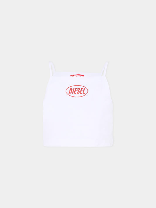 Top bianco per bambina con logo,Diesel,J02584 0GRAI K100