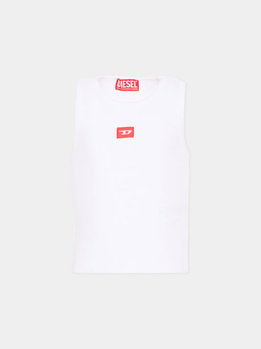 Canotta bianca per bambina con logo,Diesel,J02594 KYAZY K100