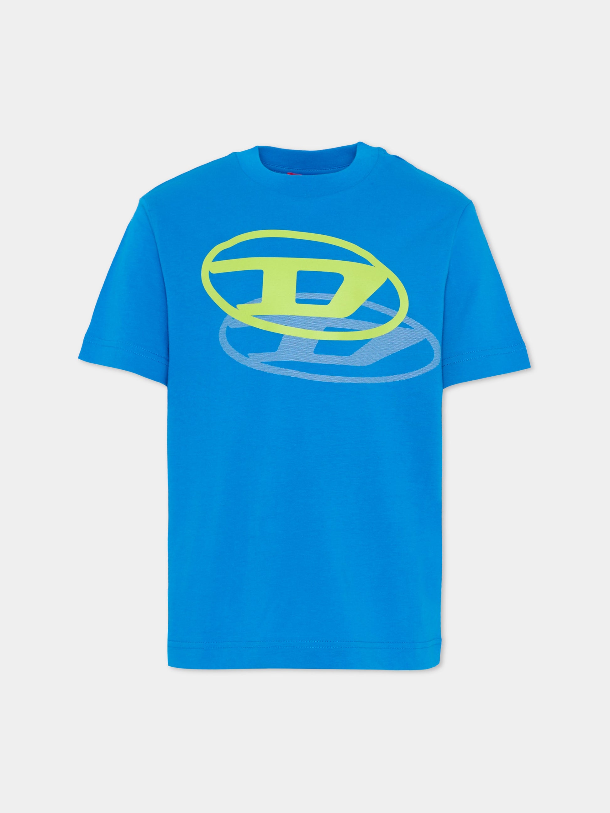 T-shirt azzurra per bambino con loghi,Diesel,J02601 00YI9 K804